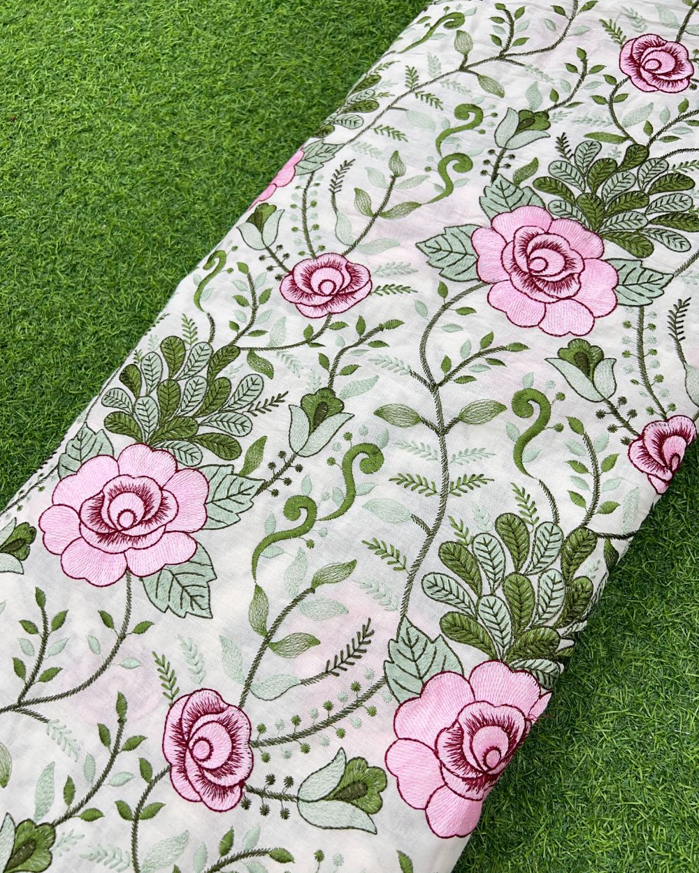 Kora Cotton Work Pink Colour 45 Inches Width