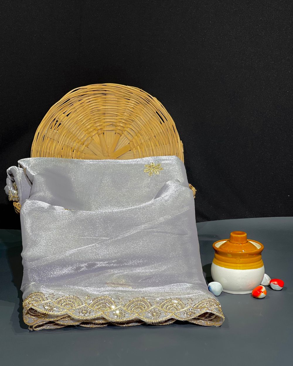 Jimmy Choo Work with both side Border Dupatta Fabric Light Grey Colour 38 Inches Width