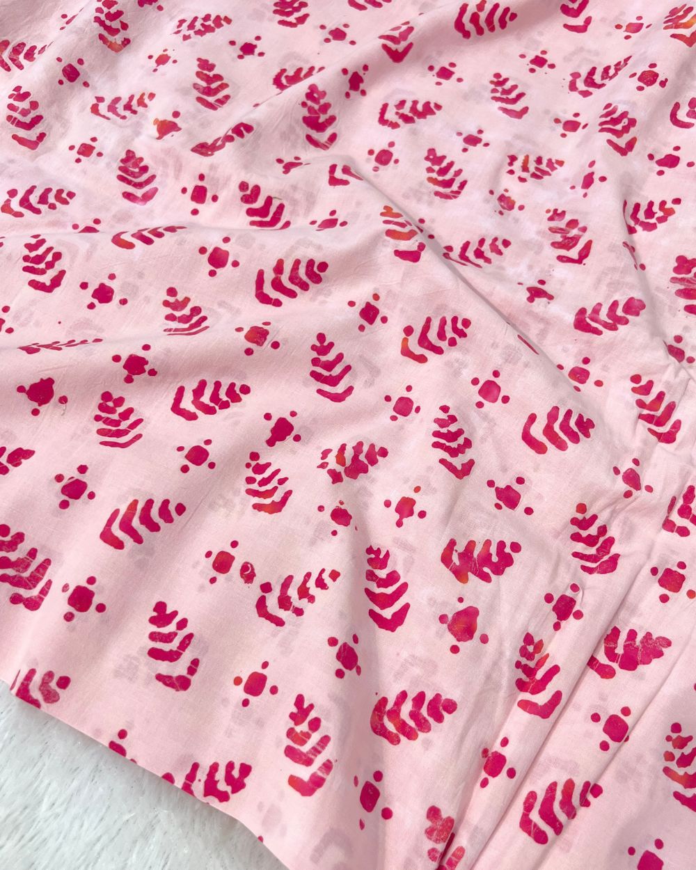 Cotton Hand Blocked Wax Bubble Batik Print Blush Pink Colour 42 Inches Width