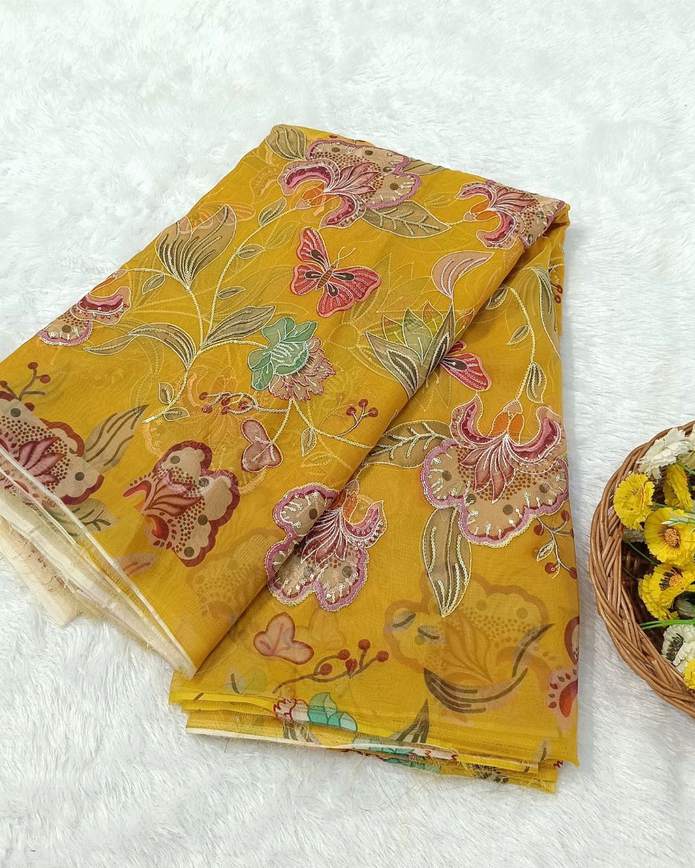 Pure Soft Organza Work Mustard Yellow Colour 44 Inches Width