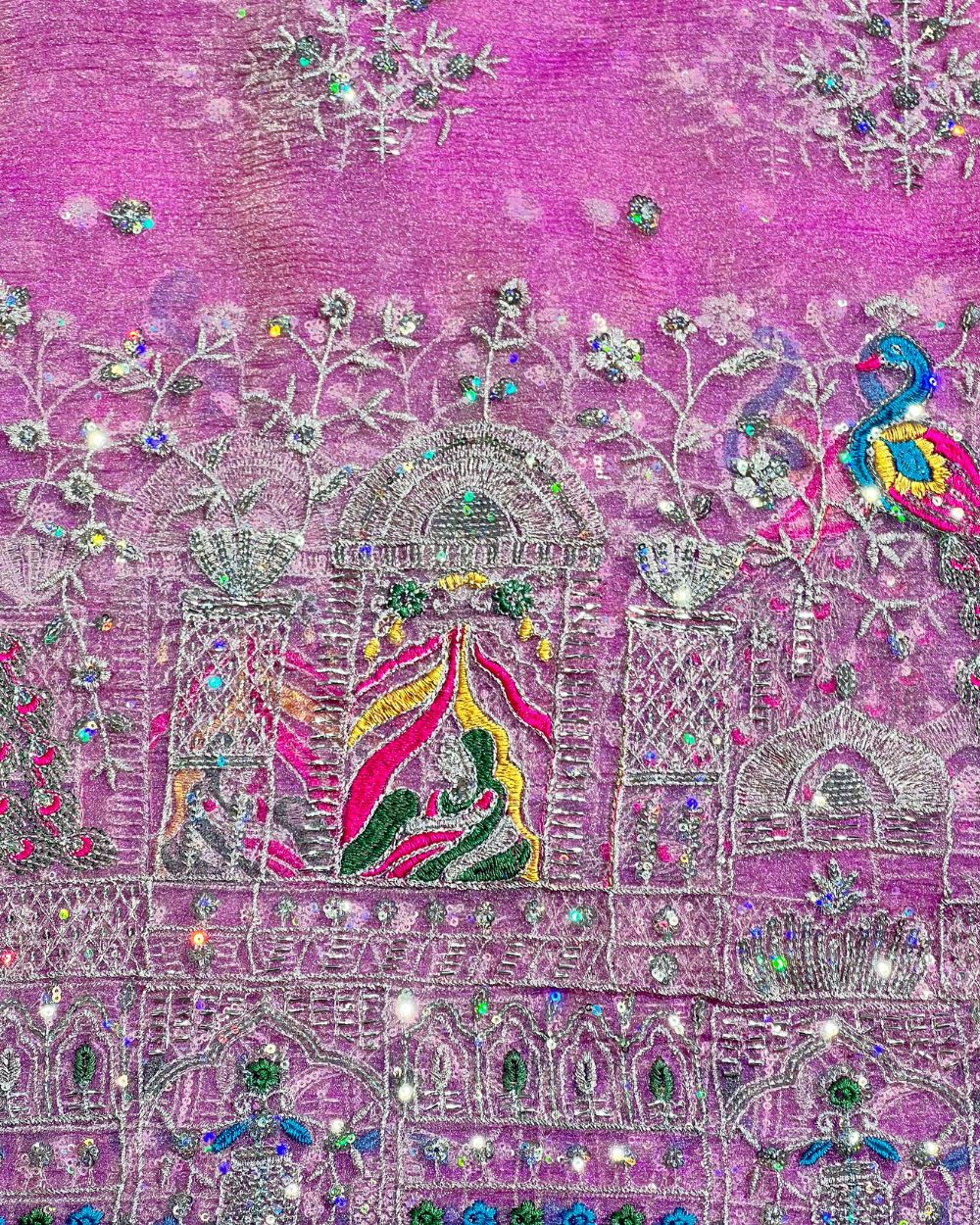 Premium Organza Crush Work Blush Pink Colour 42 Inches Width