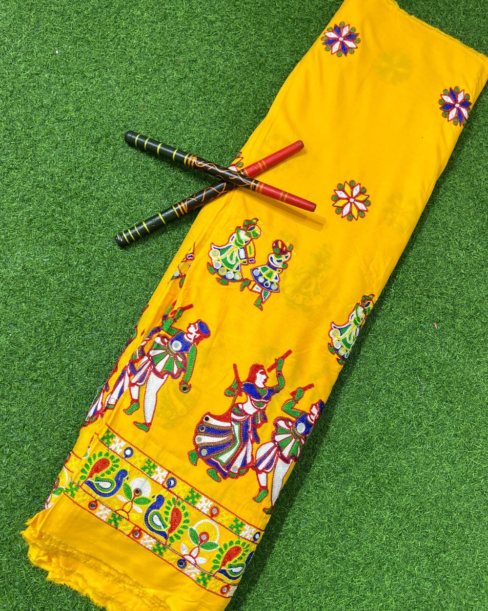 Rayon Gamthi(Rajasthani) Work Yellow (Multicolor) 45 Inches Width