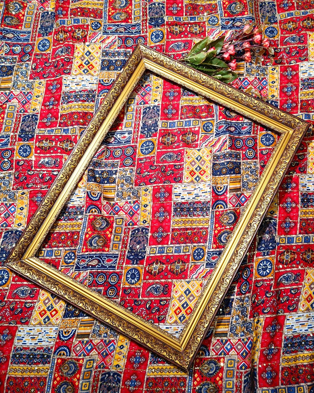 Rayon Sequin Work Red 43 Inches Width