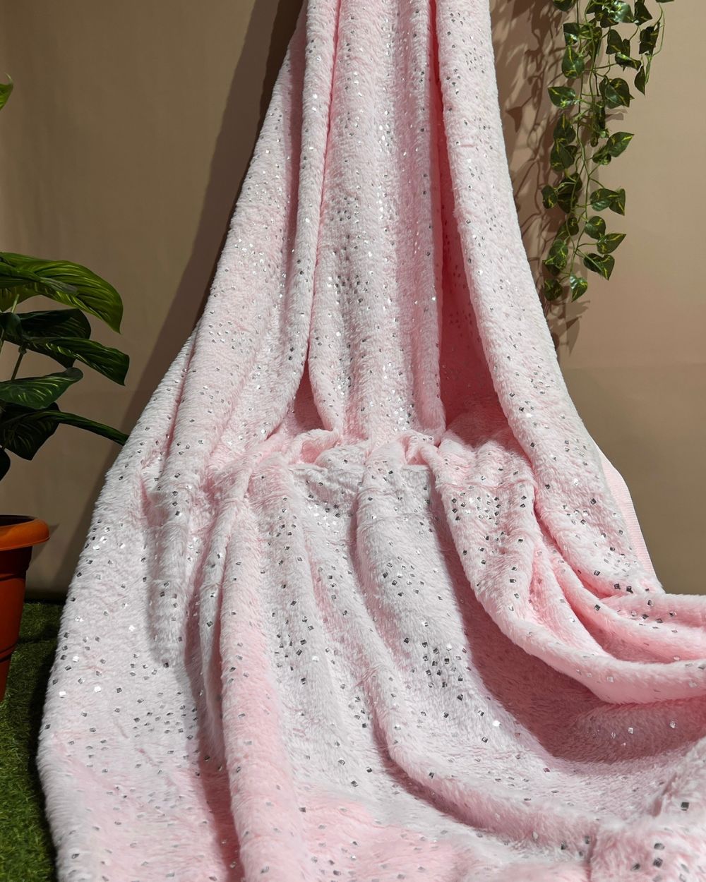 Imported Printed Foil Fur Light Baby Pink Colour 60 Inches Width