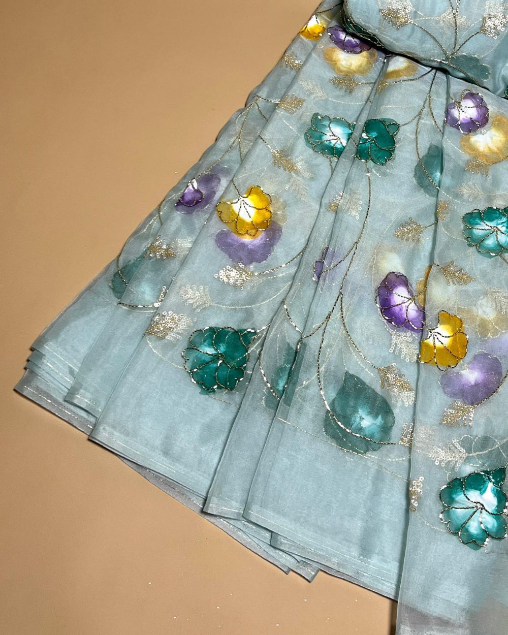 Premium Organza Work Sky Blue Colour 45 Inches Width