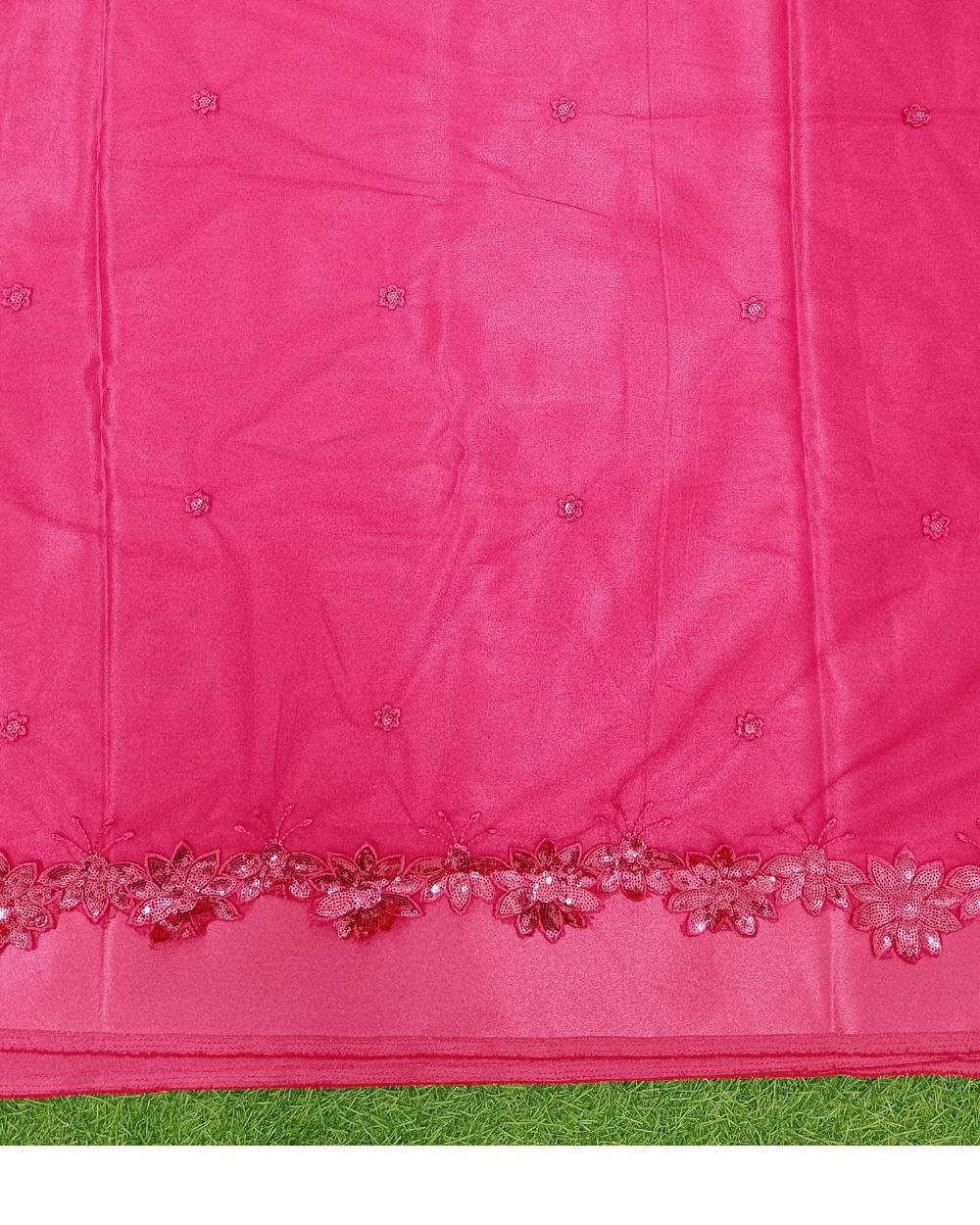 Net Work with both side Cutwork Border Pink Colour 37 Inches Width