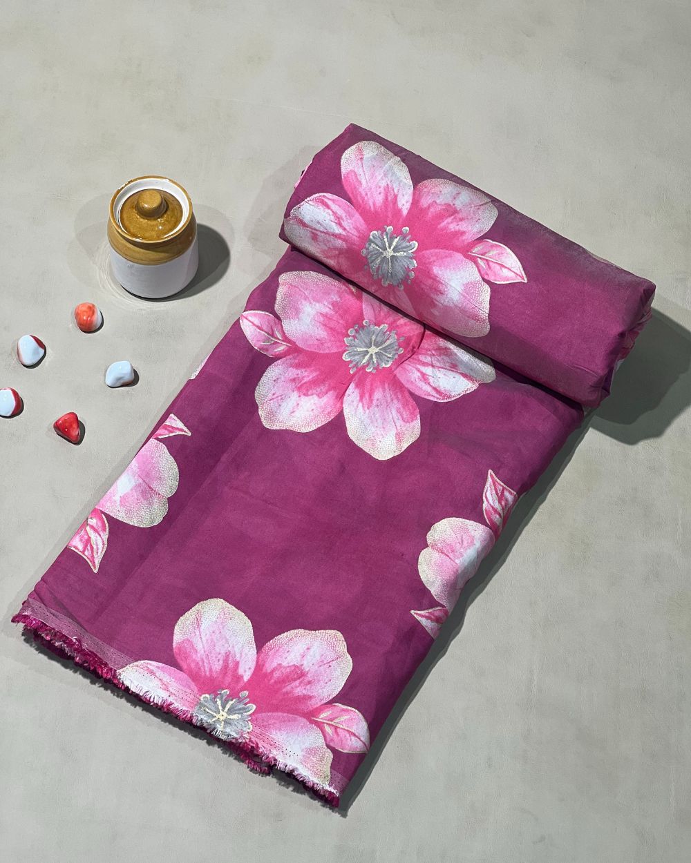 Printed Muslin (Foil) Onion Pink Colour 44 Inches Width