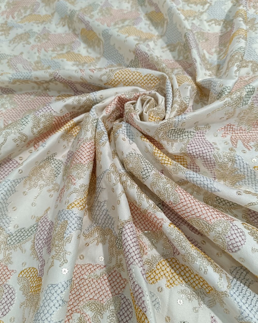 Malai Silk Work Cream White Colour 56 Inches Width