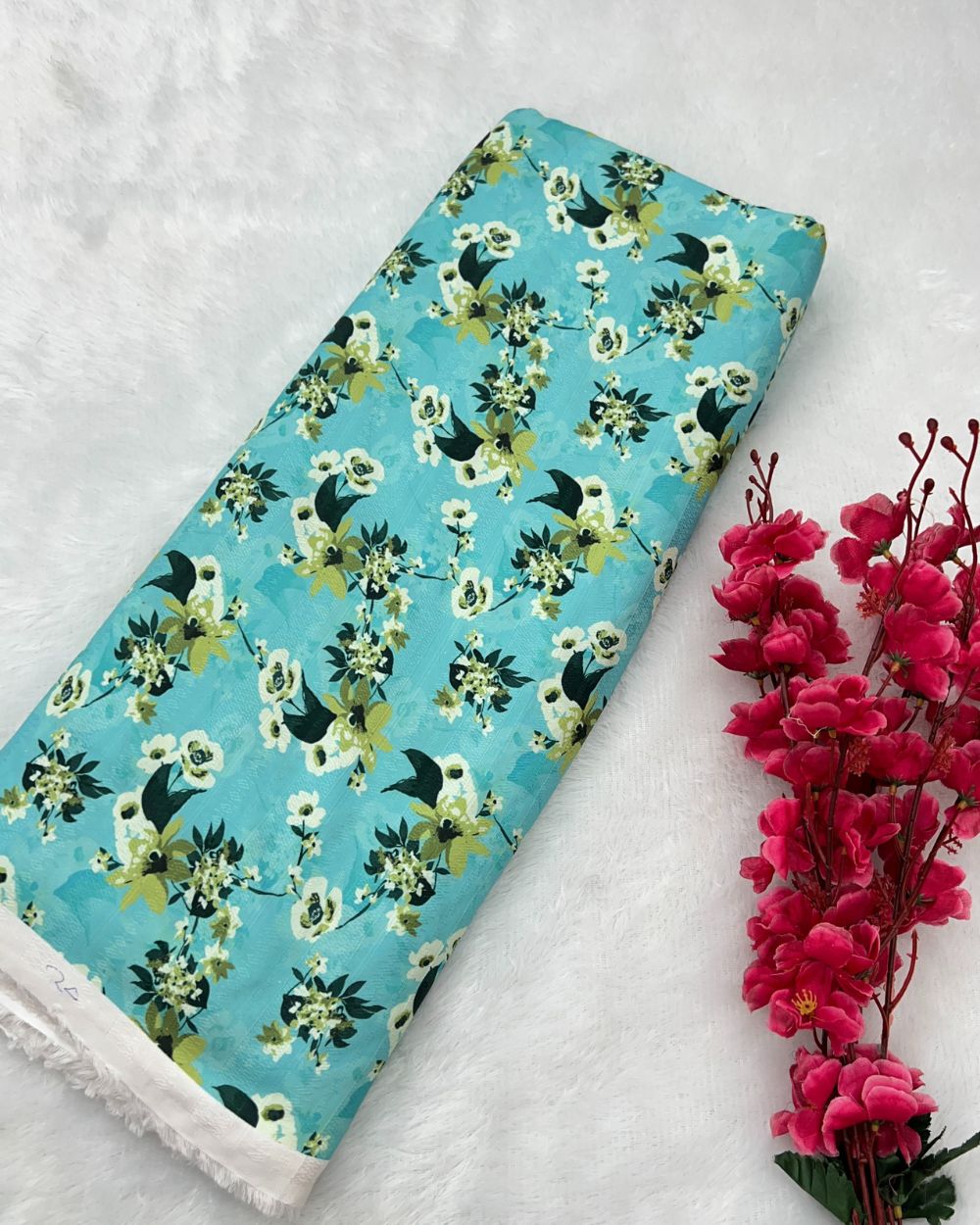 Printed Mix Cotton Turquoise Blue Colour 45 Inches Width