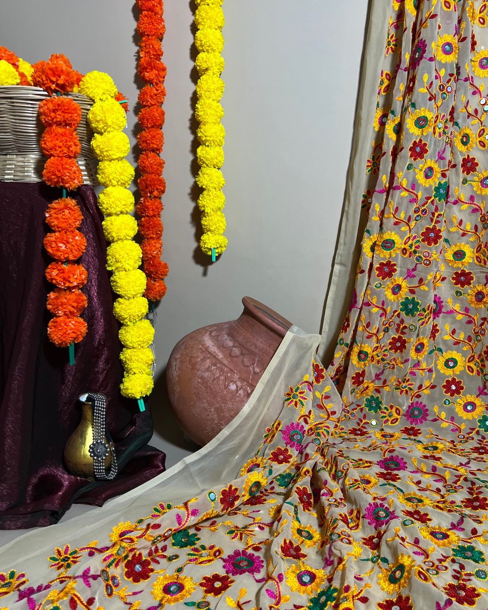 Georgette Gamthi(Rajasthani) Work Golden(Multicolor) 42 Inches Width