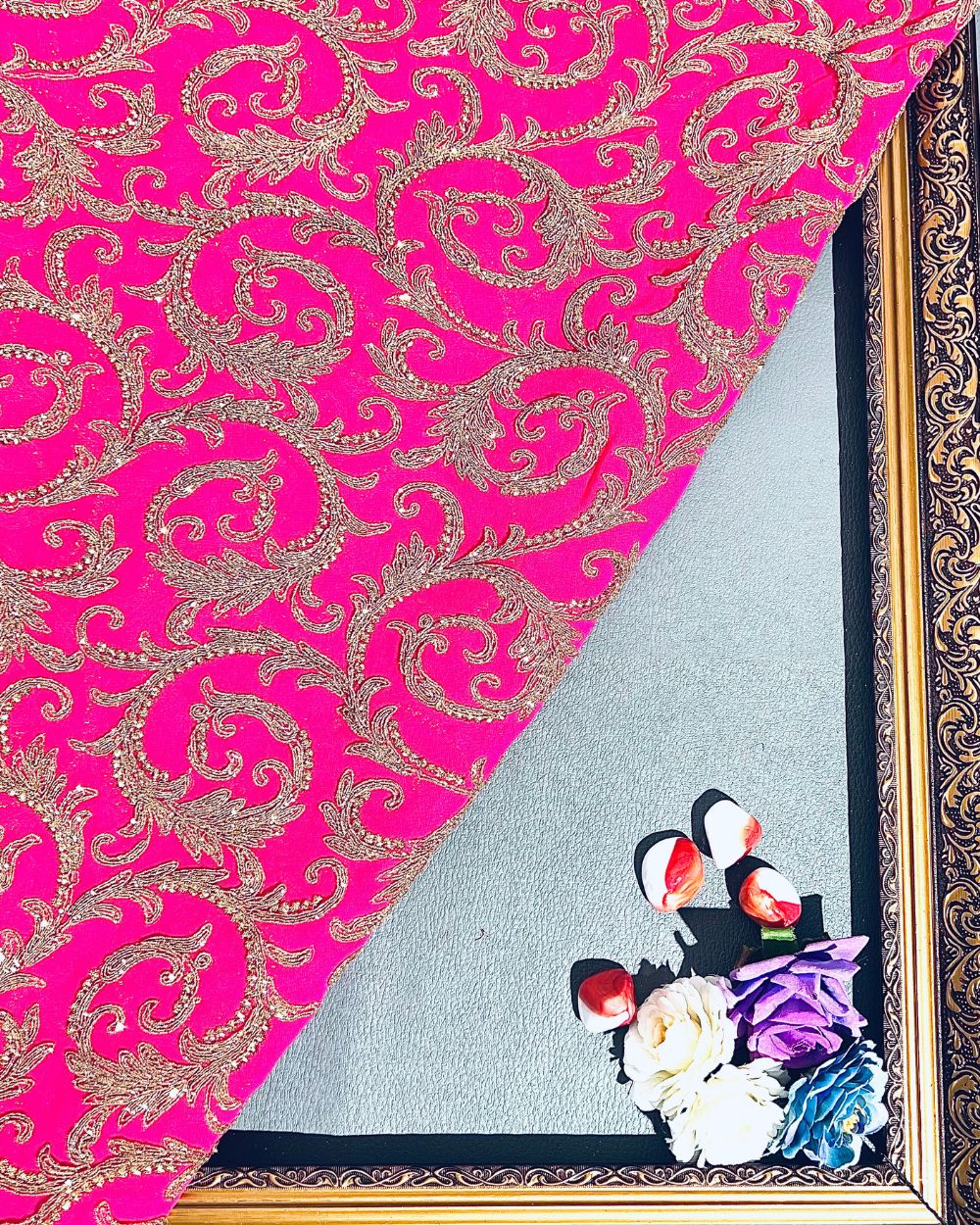 Georgette Work Rani Pink Colour 42 Inches Width