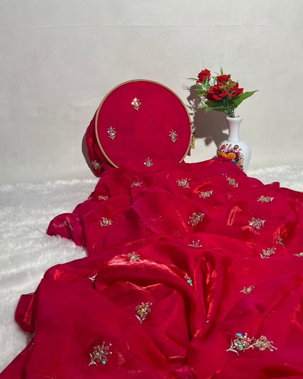 Space Silk Work Rani Pink Colour 48 Inches Width