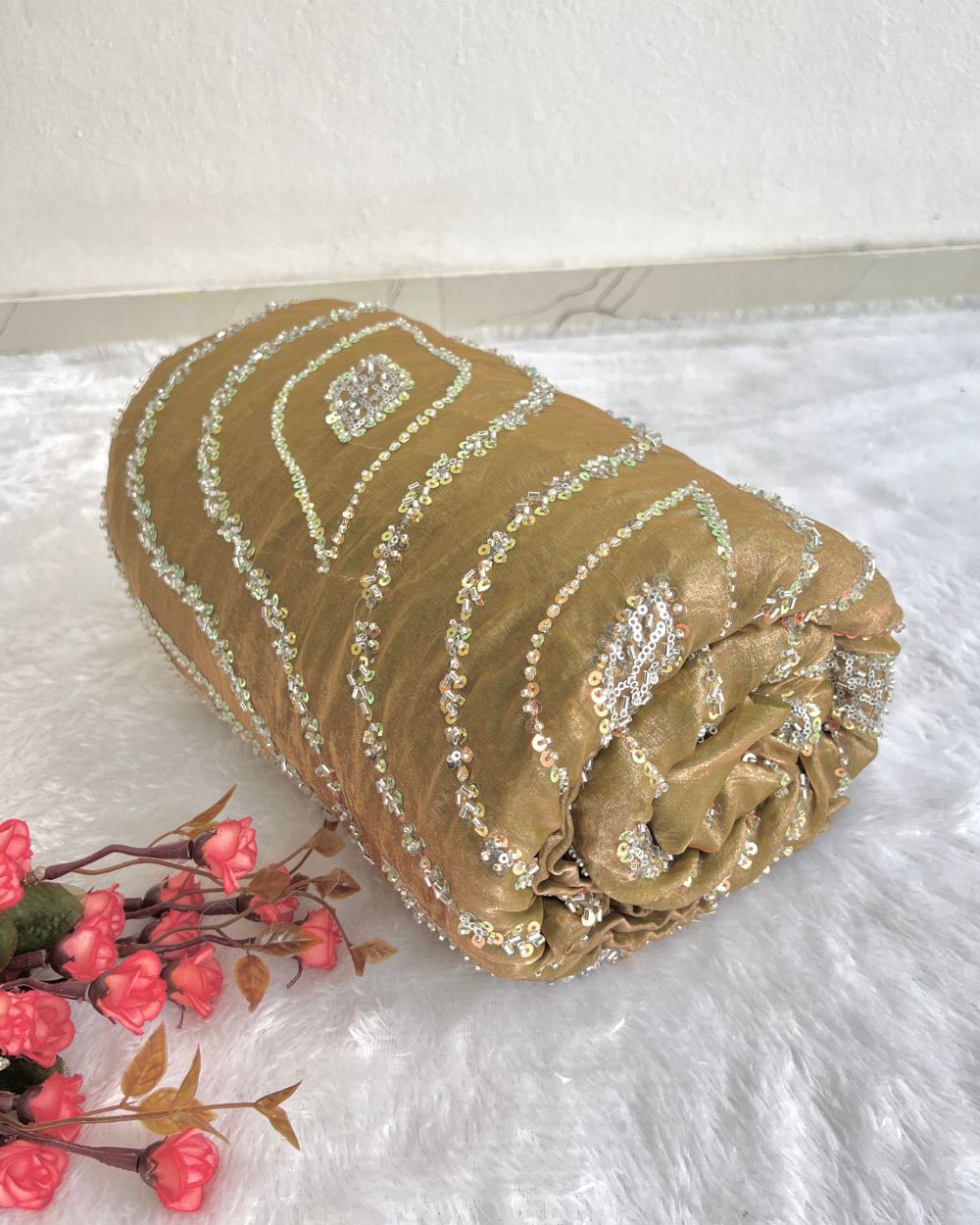 Space Silk Work Pastel Golden Colour 42 Inches Width