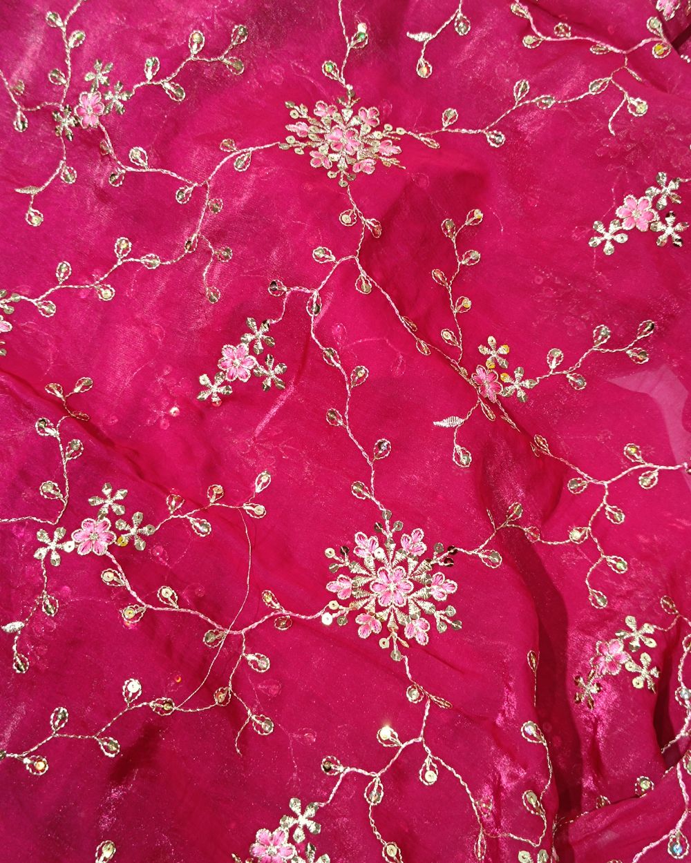 Space Silk Work Rani Pink Colour 46 Inches Width