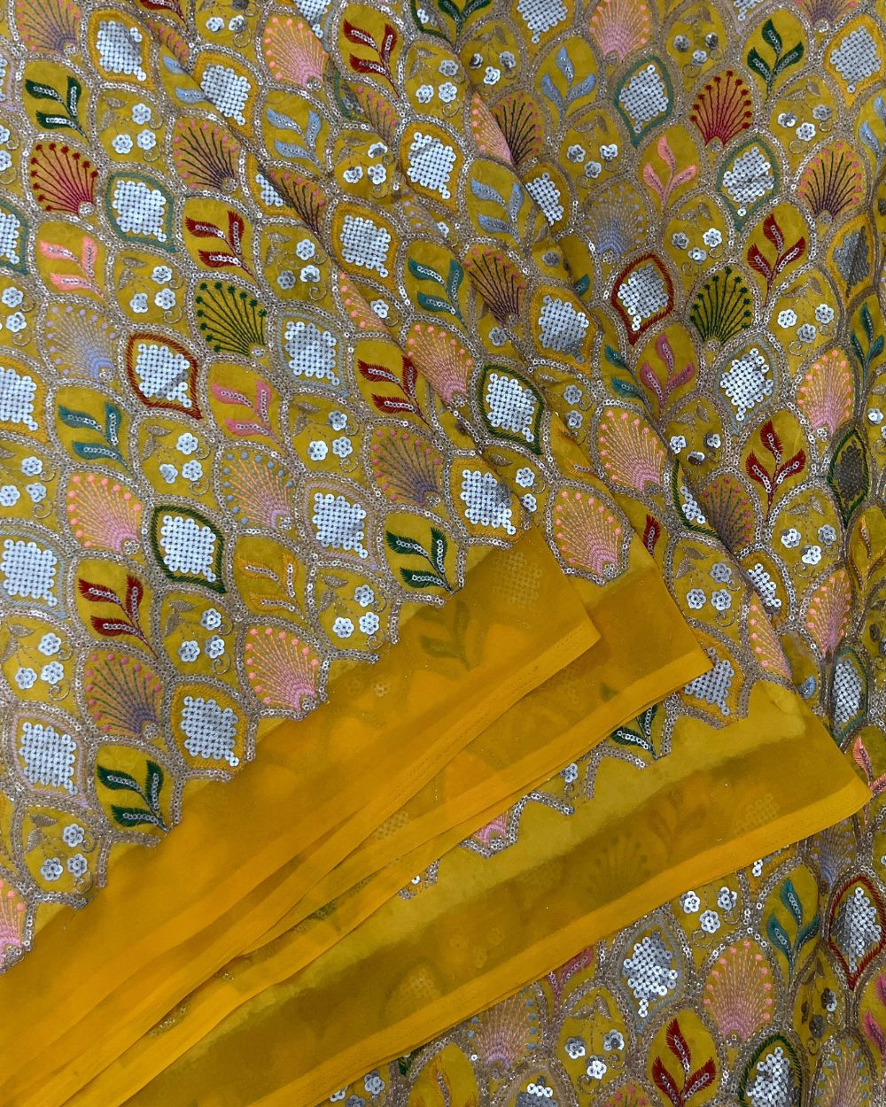 Georgette Work Yellow Colour 42 Inches Width