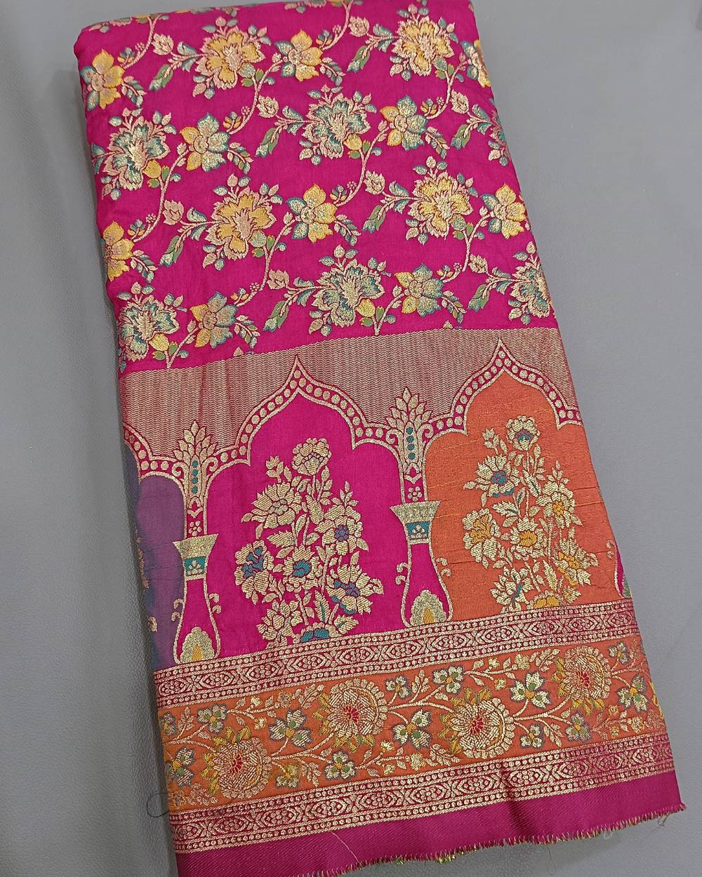 Chanderi Work with Border Pink Colour 45 Inches Width