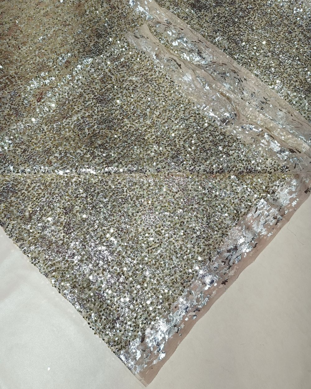 Net Sequins Work Light Golden Colour 44 Inches Width