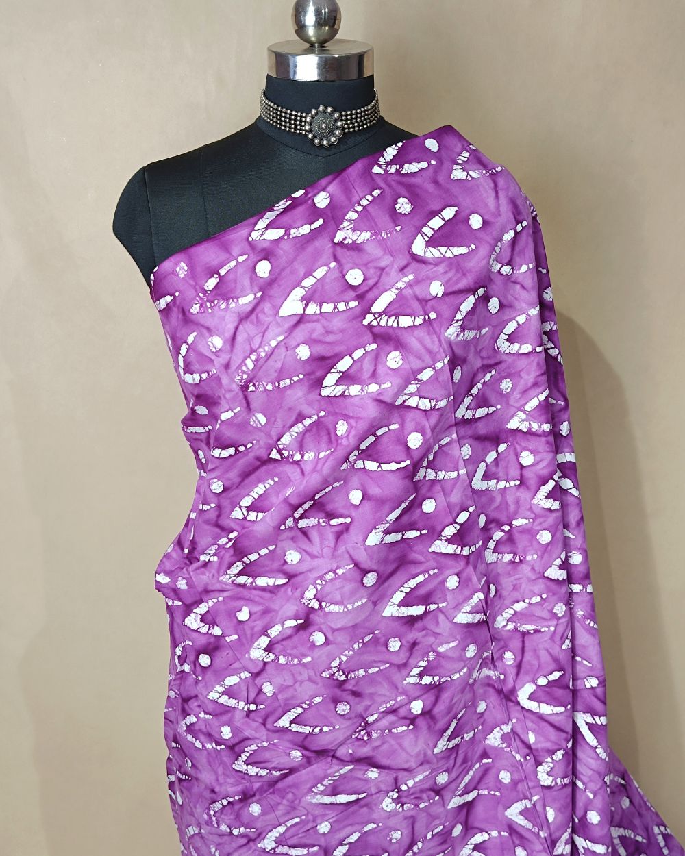 Cotton Hand Blocked Wax Batik Print Purple Colour 44 Inches Width