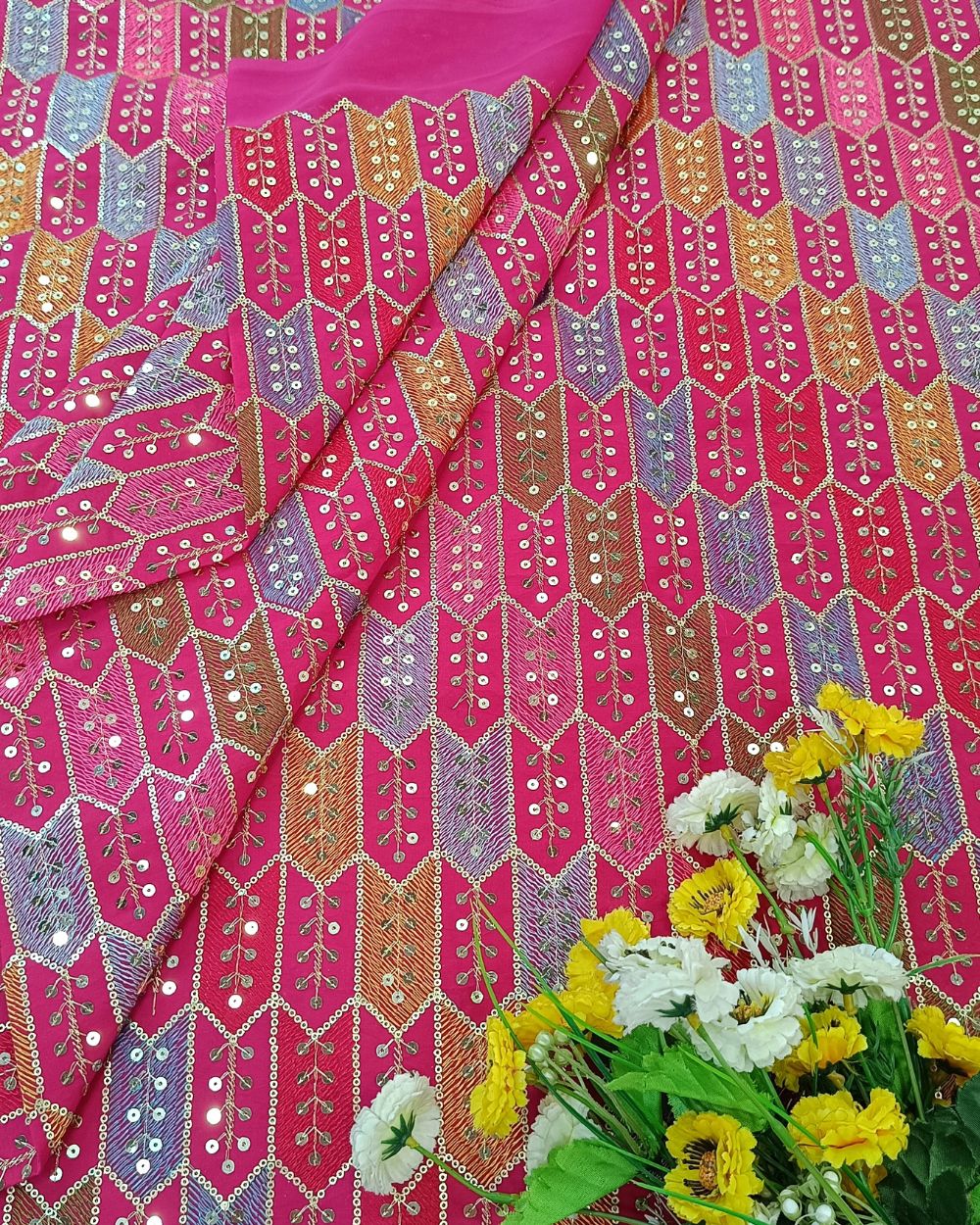 Georgette Work Dark Pink Colour 44 Inches Width