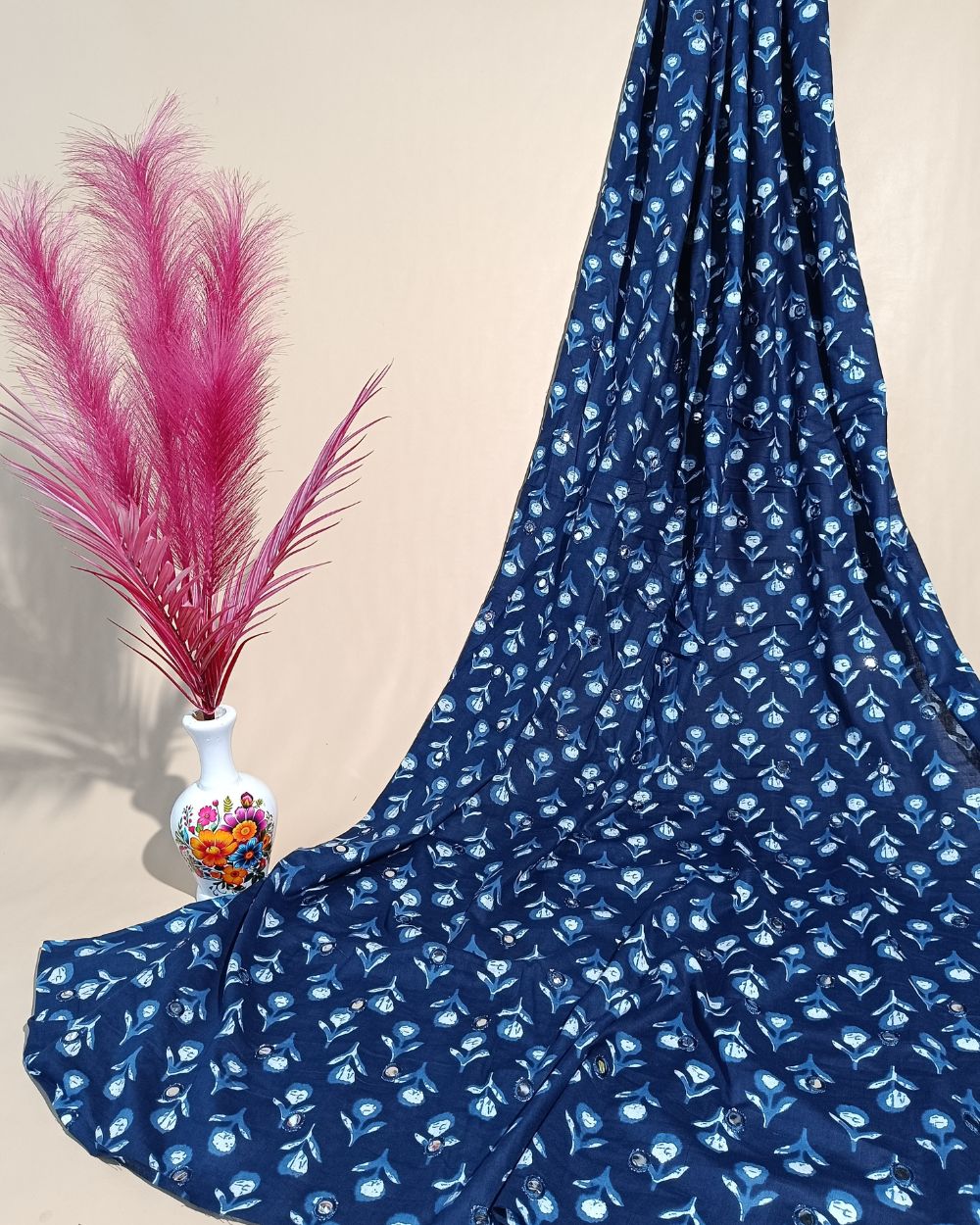 Cotton Abla Work Indigo Blue Colour 42 Inches Width
