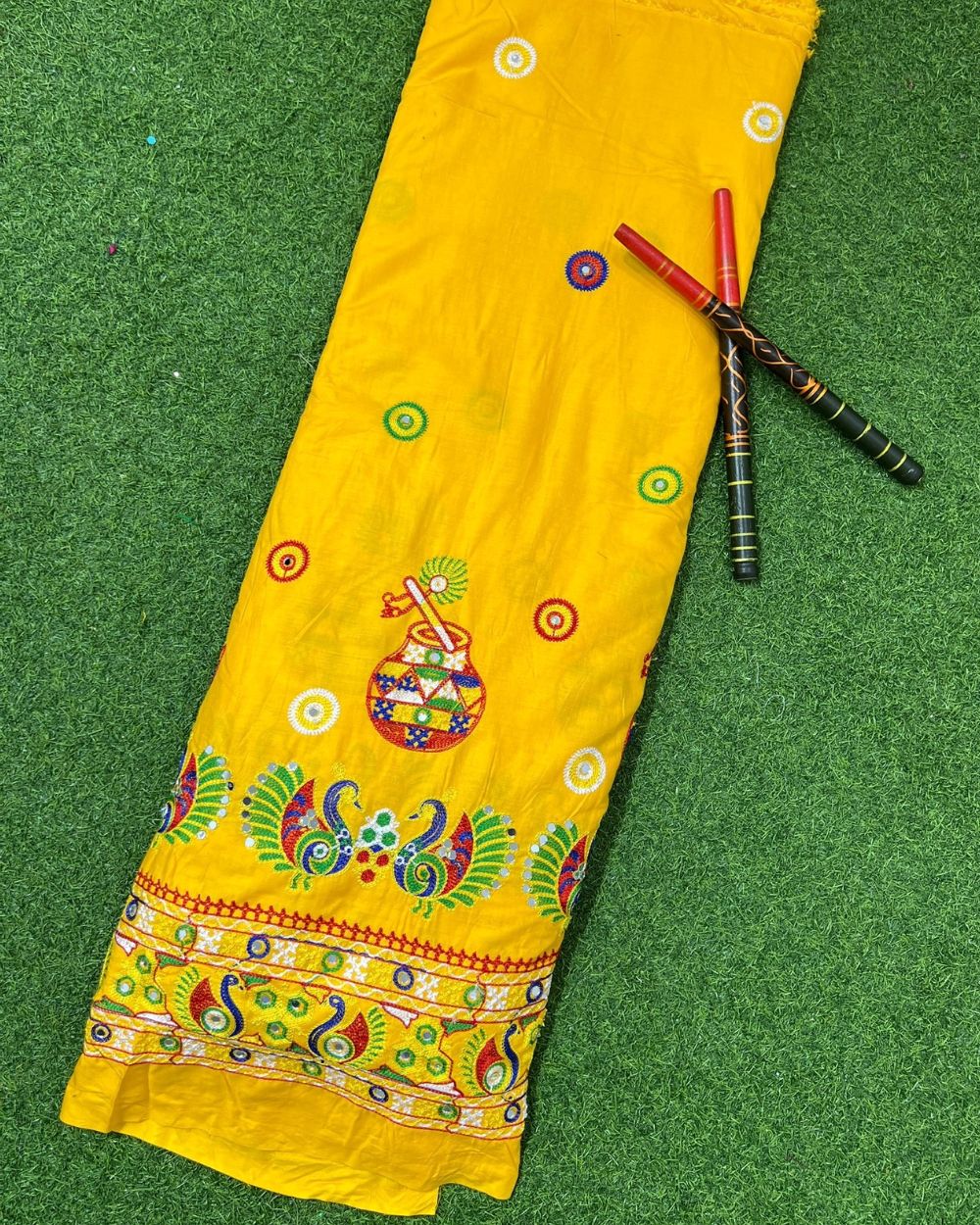 Rayon Gamthi(Rajasthani) Work Yellow (Multicolor) 45 Inches Width