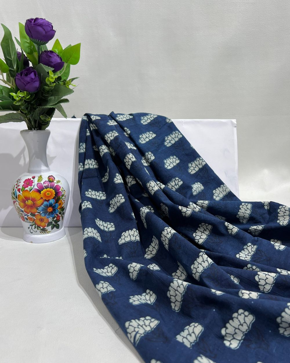 Hand Block Printed Cotton Indigo Blue Colour 44 Inches Width