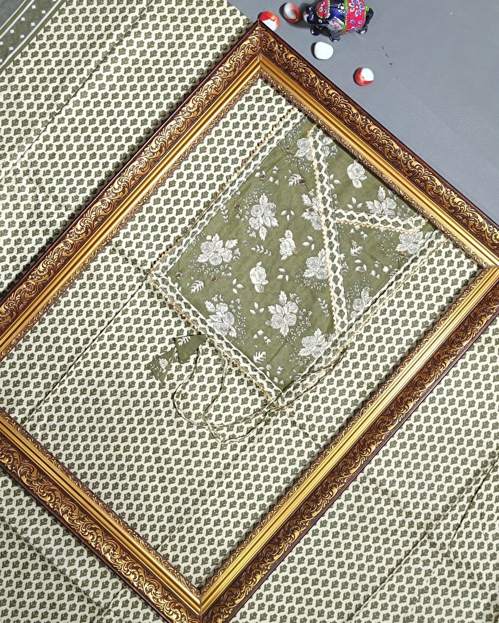 Printed Cotton Unstitched Top Pattern Mehandi Green Colour 44 Inches Width