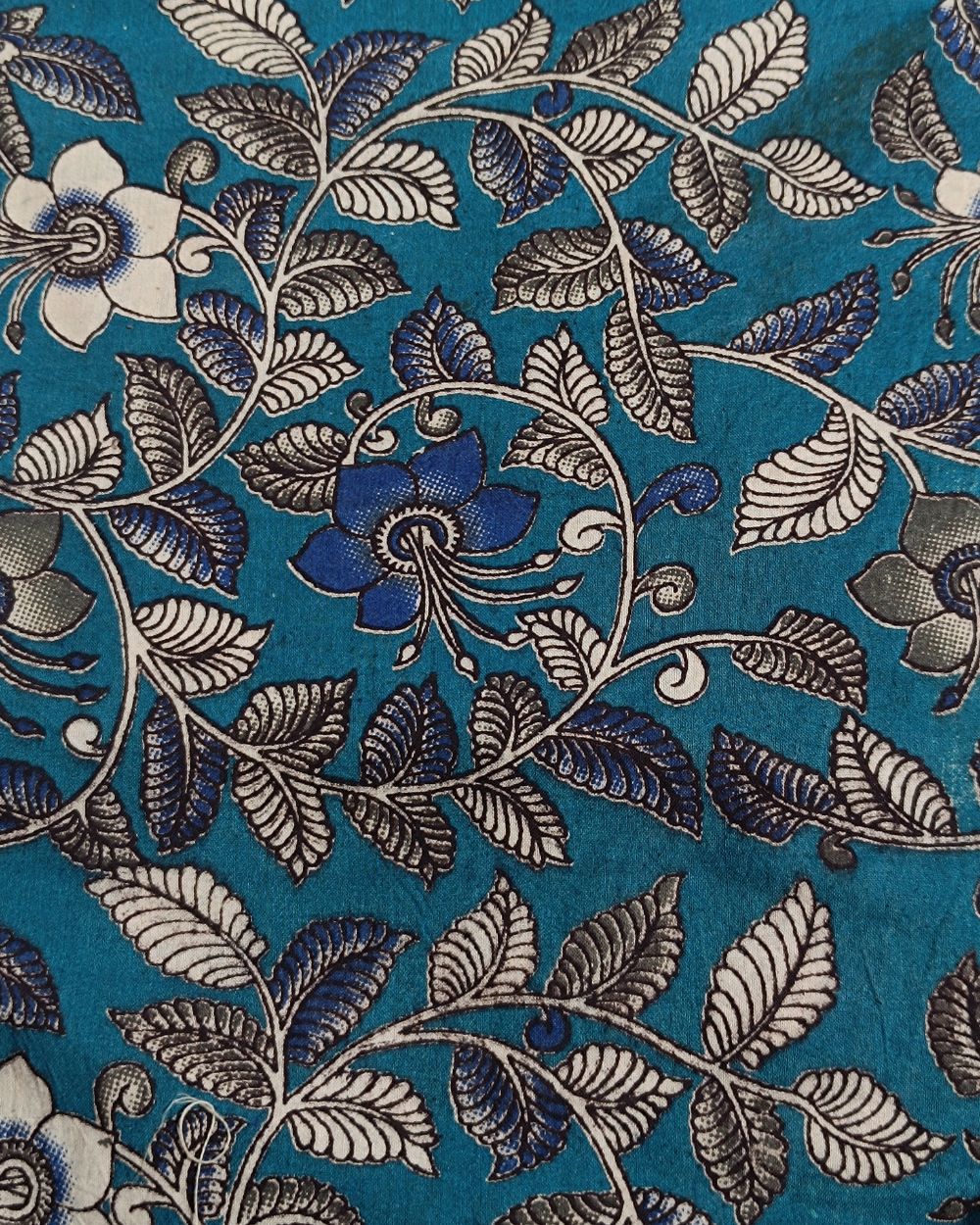 Hand Block Printed Cotton Kalamkari Blue Colour 44 Inches Width