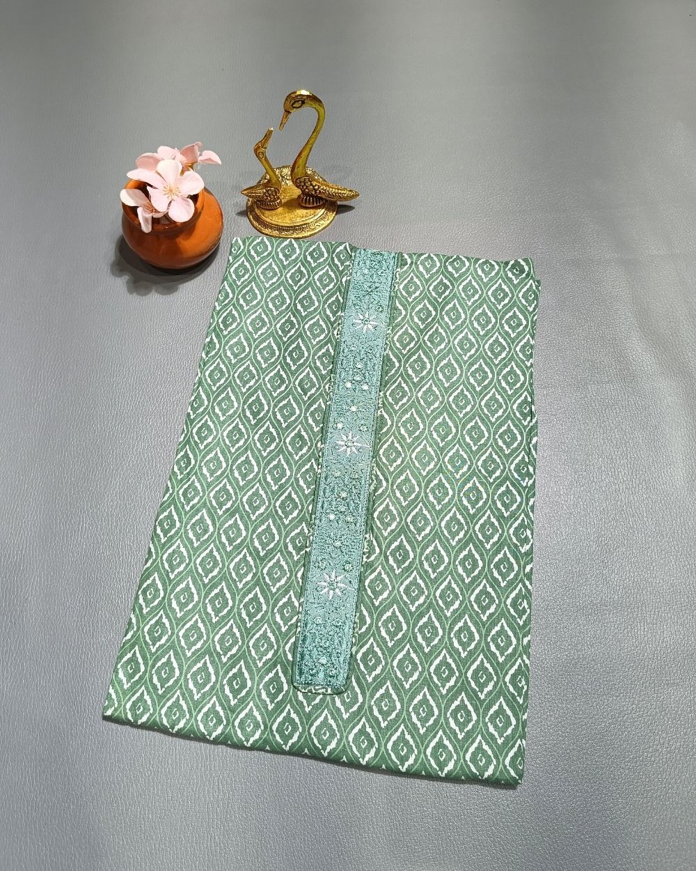 Printed Cotton Unstitched Top Pattern Seafoam Dark Green Colour 44 Inches Width