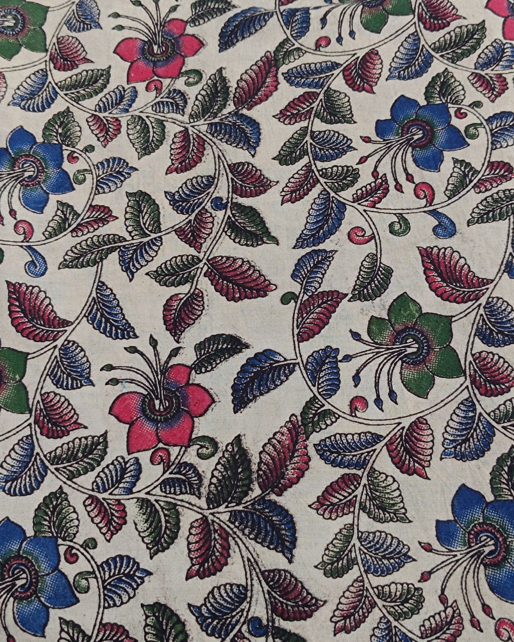 Hand Block Printed Cotton Kalamkari Off White Colour 44 Inches Width