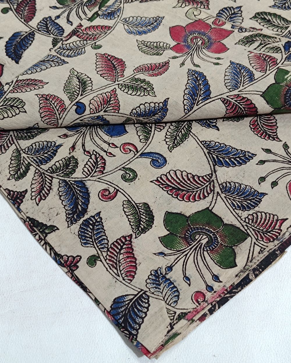 Hand Block Printed Cotton Kalamkari Off White Colour 44 Inches Width