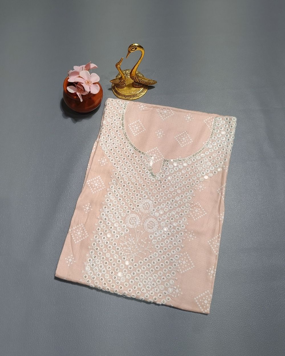 Printed Cotton Unstitched Top Pattern Baby Peach Colour 44 Inches Width