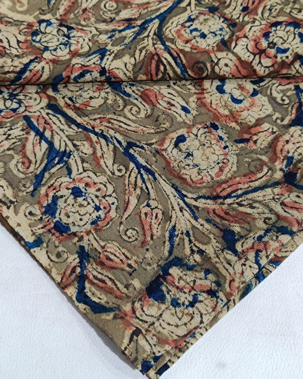 Hand Block Printed Cotton Kalamkari Light Pista Colour 44 Inches Width