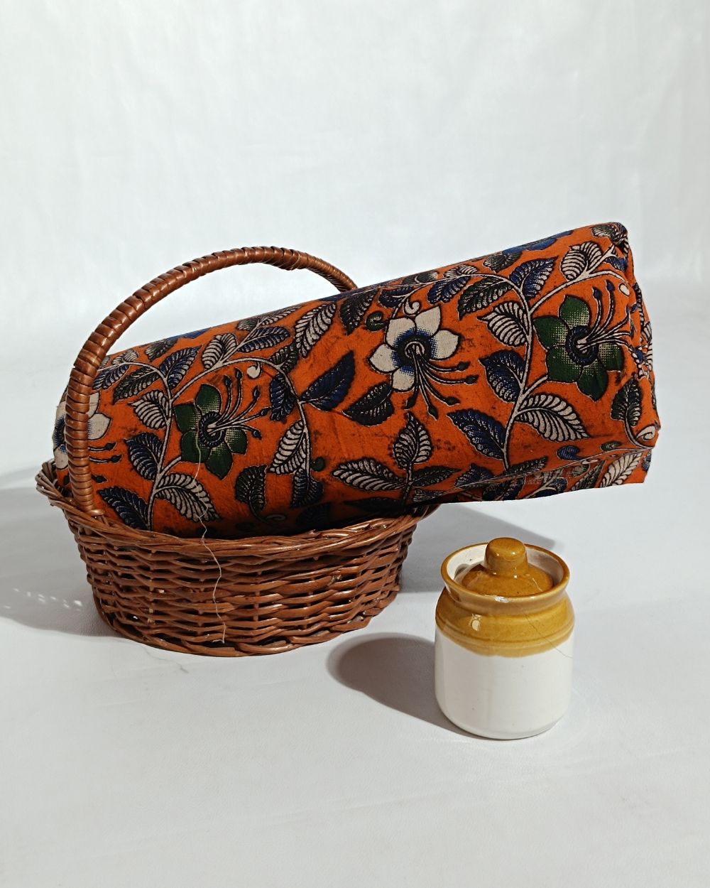 Hand Block Printed Cotton Kalamkari Orange Colour 44 Inches Width