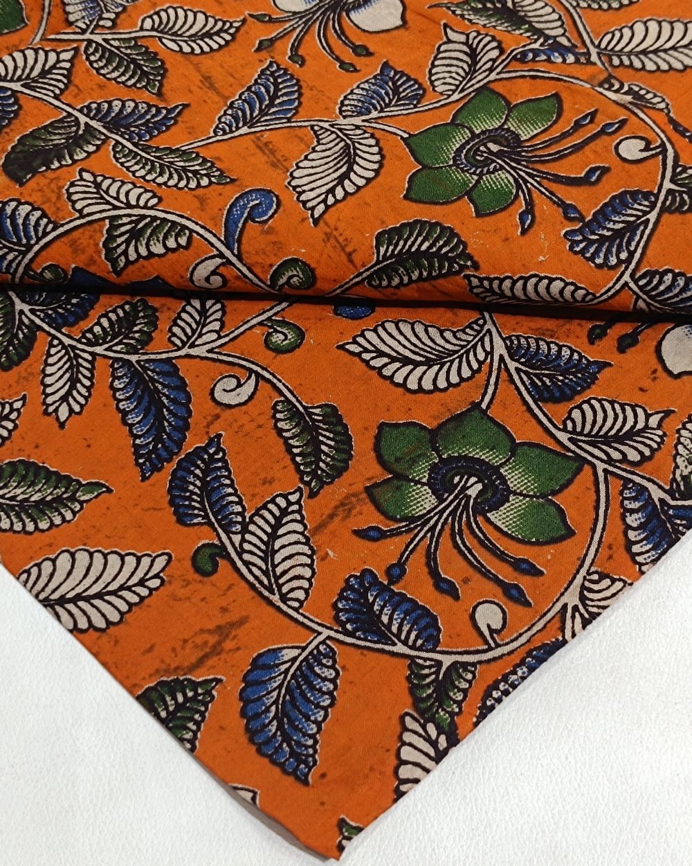 Hand Block Printed Cotton Kalamkari Orange Colour 44 Inches Width