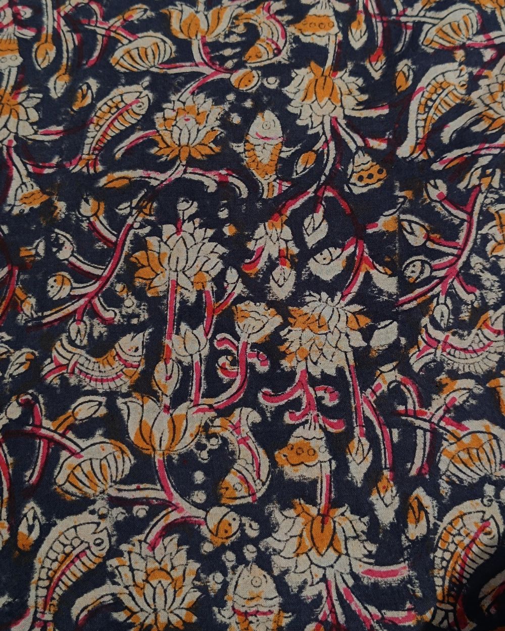 Hand Block Printed Cotton Kalamkari Black Colour 44 Inches Width