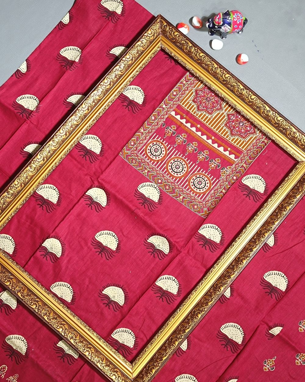 Printed Cotton Unstitched Top Pattern Maroon Colour 44 Inches Width