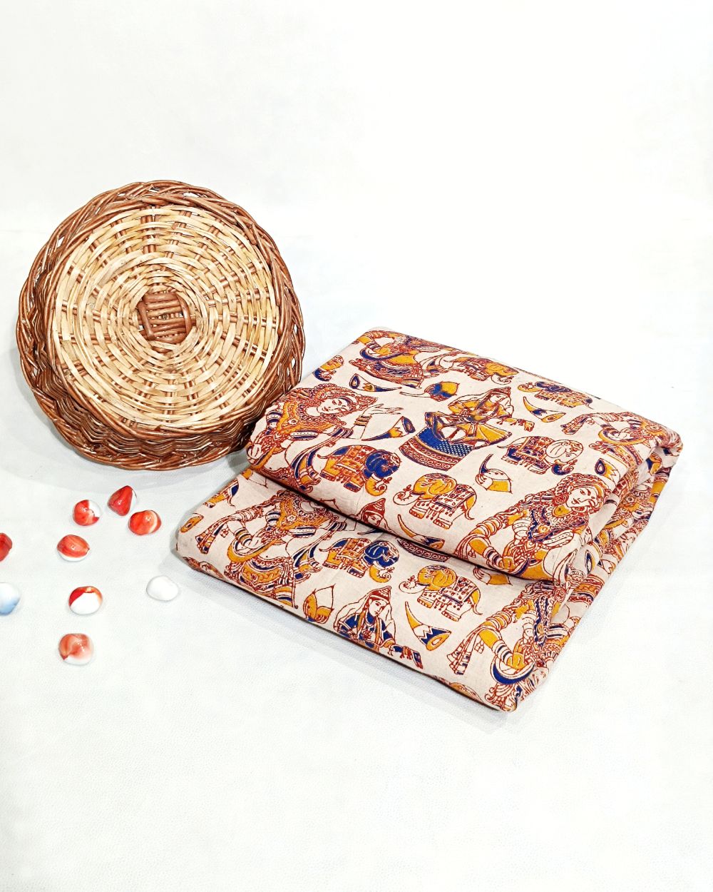 Hand Block Printed Cotton Kalamkari Off White Colour 44 Inches Width