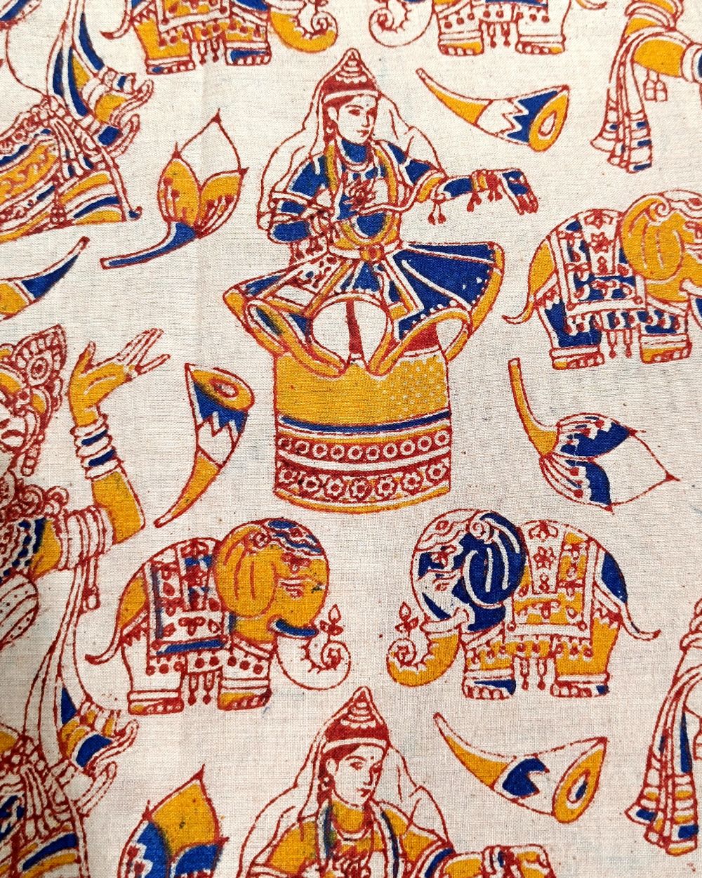 Hand Block Printed Cotton Kalamkari Off White Colour 44 Inches Width