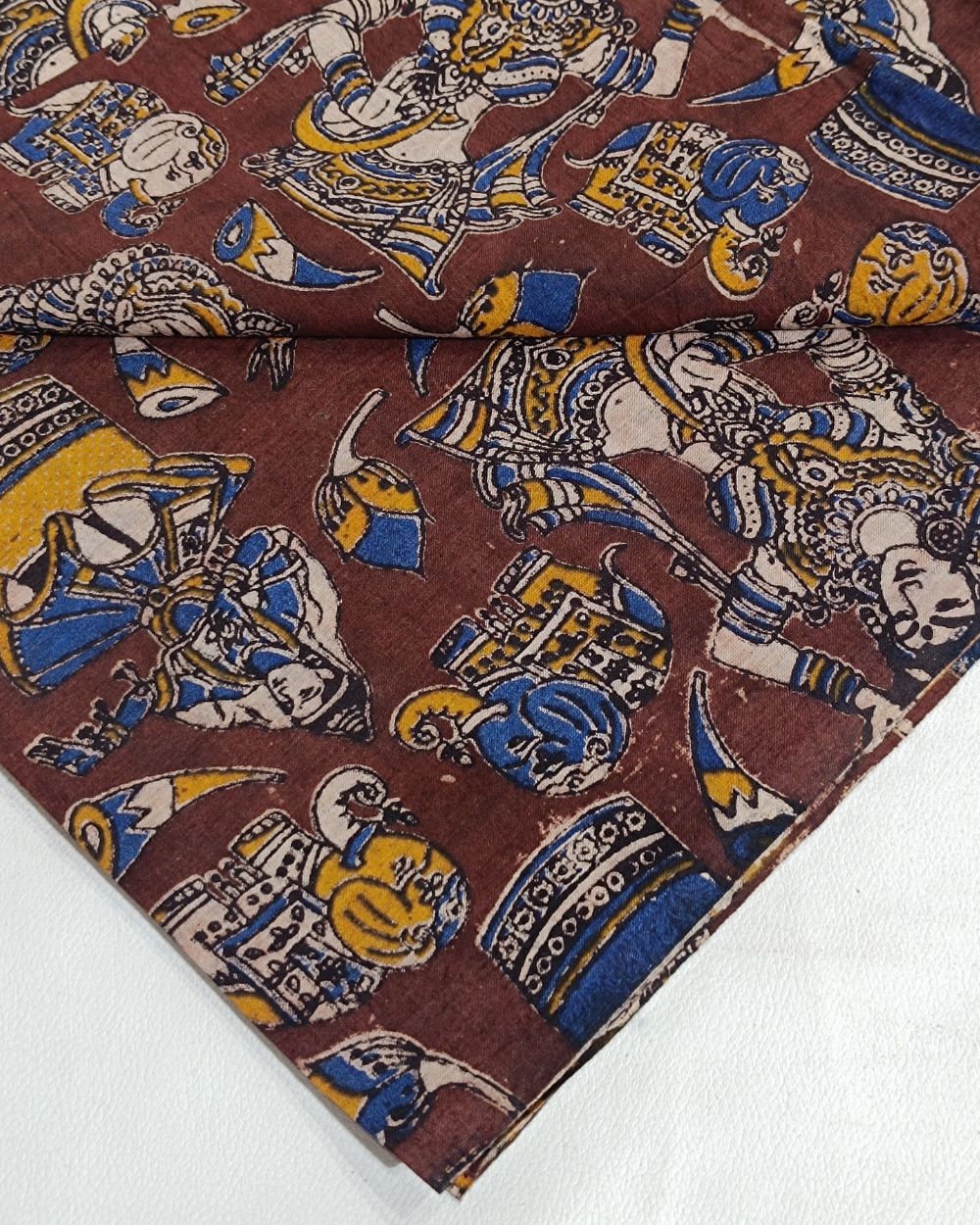 Hand Block Printed Cotton Kalamkari Coffee Brown Colour 44 Inches Width