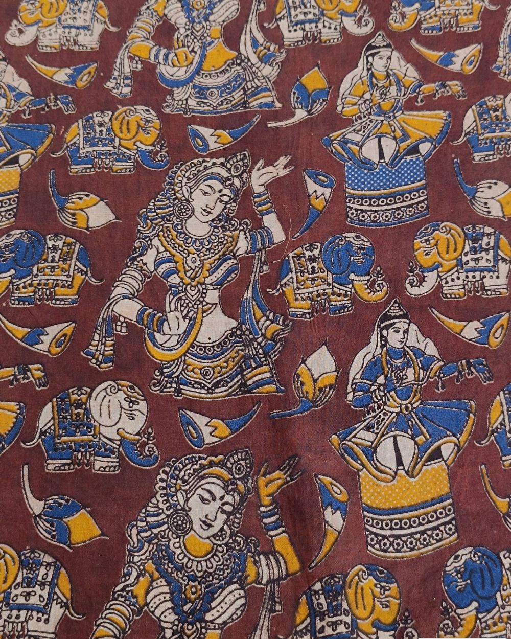 Hand Block Printed Cotton Kalamkari Coffee Brown Colour 44 Inches Width