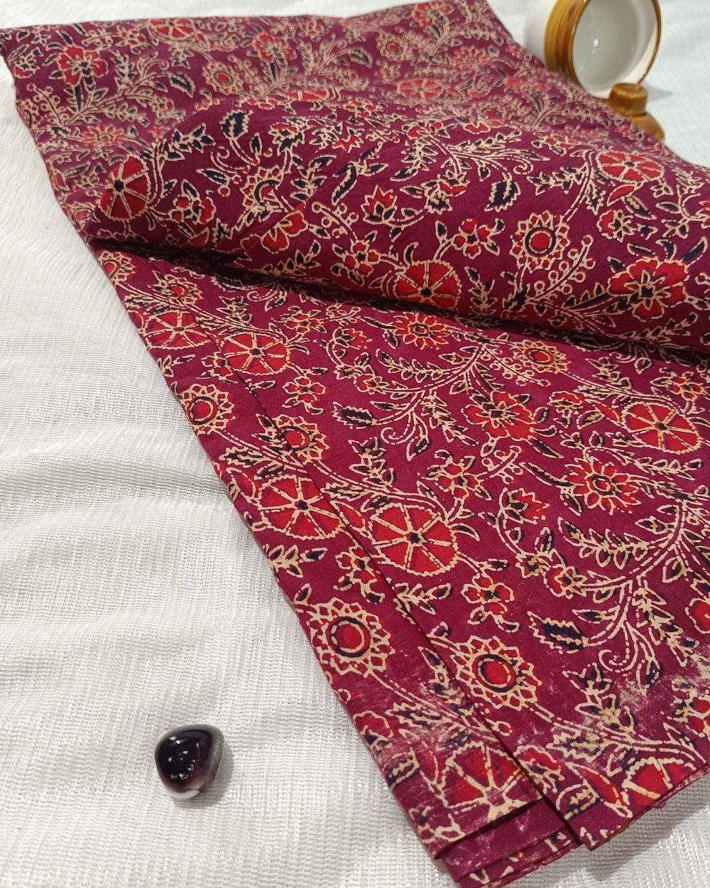Ajrakh Cotton Natural Dye Block Printed Maroon Colour 44 Inches Width