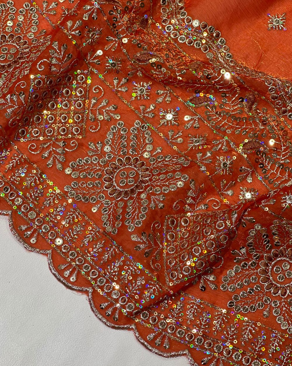 Space Silk Work with Border Burnt Orange Colour 42 Inches Width