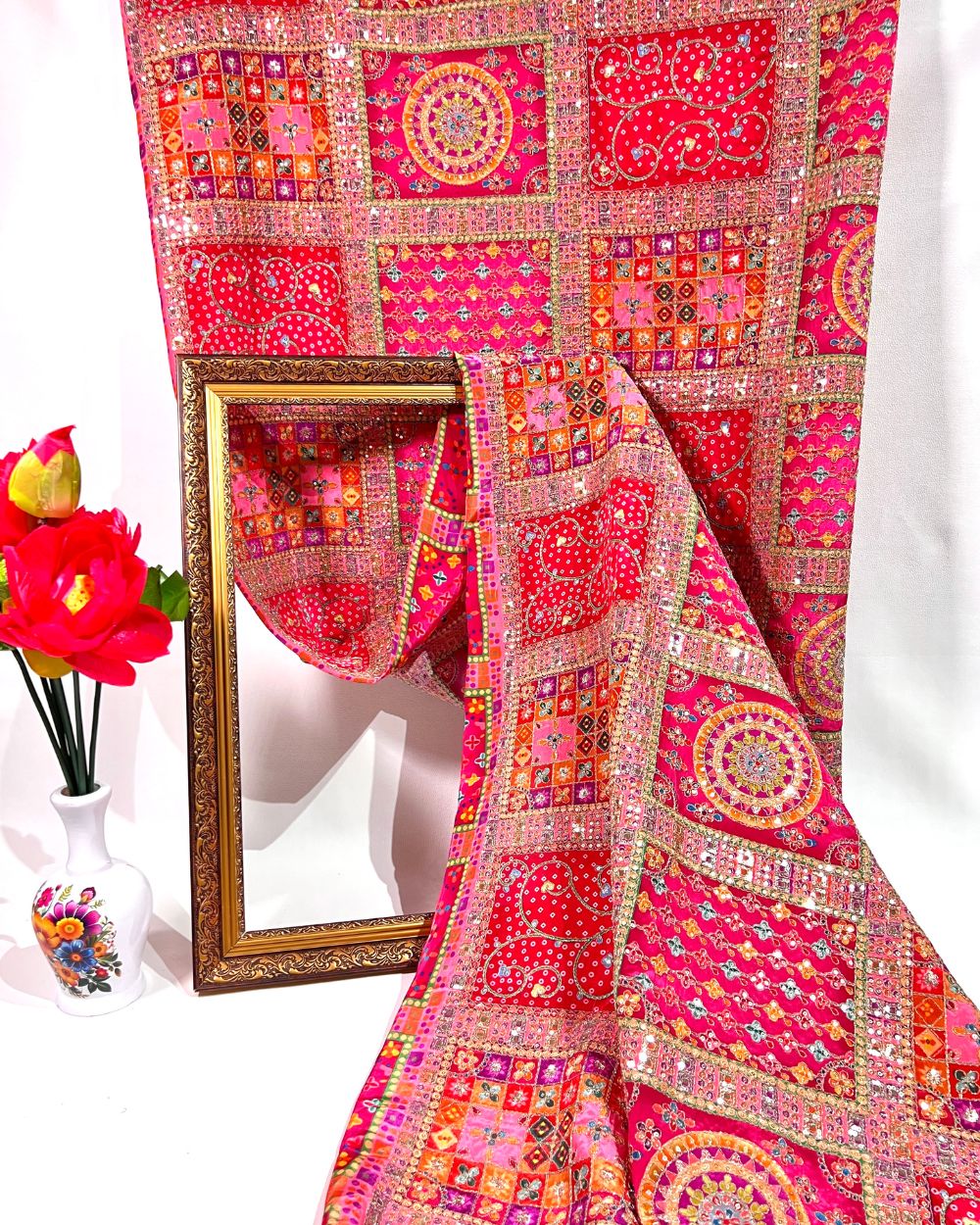 Natural Crepe Work Rani Pink Colour 42 Inches Width