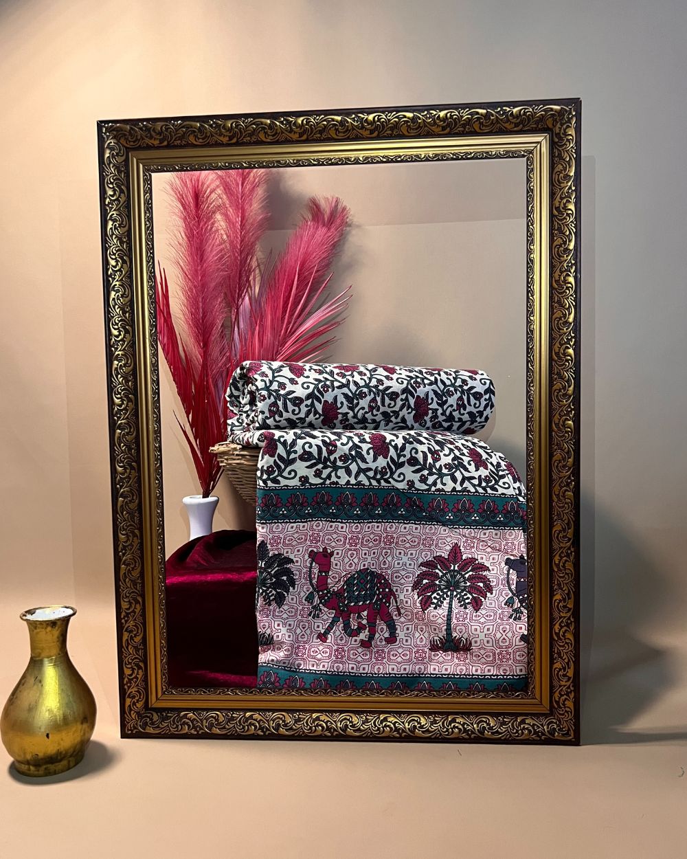 Printed Cotton With Border Pink Colour 44 Inches Width