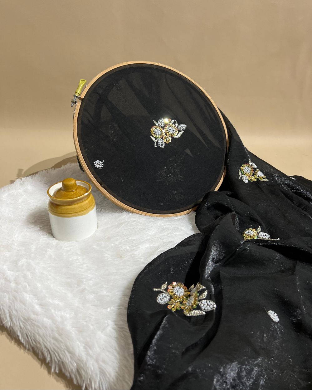 Space Silk Work Black Colour 45 Inches Width