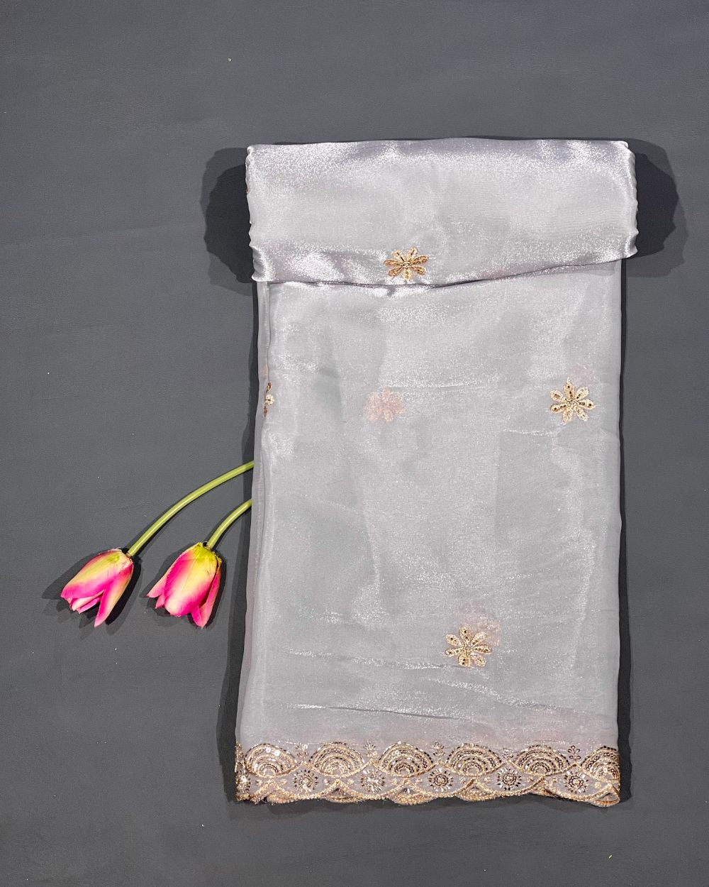 Jimmy Choo Work with both side Border Dupatta Fabric Light Grey Colour 38 Inches Width