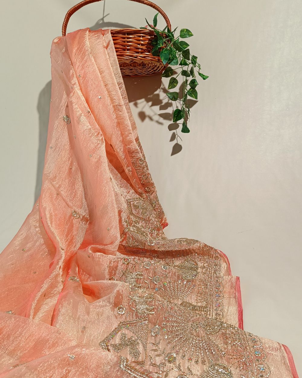 Hiranya with Border Work Peach Colour 44 Inches Width