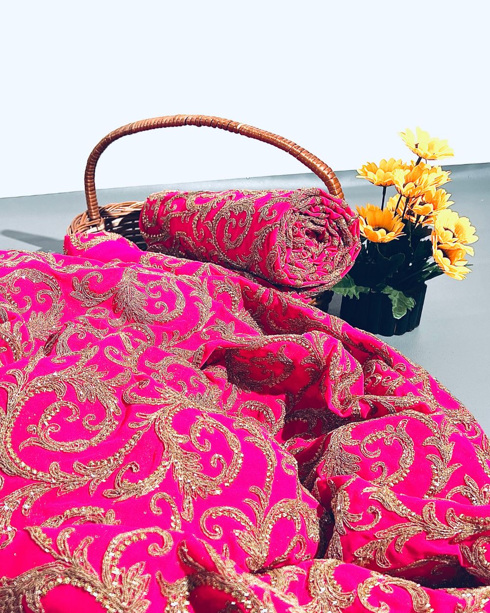 Georgette Work Rani Pink Colour 42 Inches Width