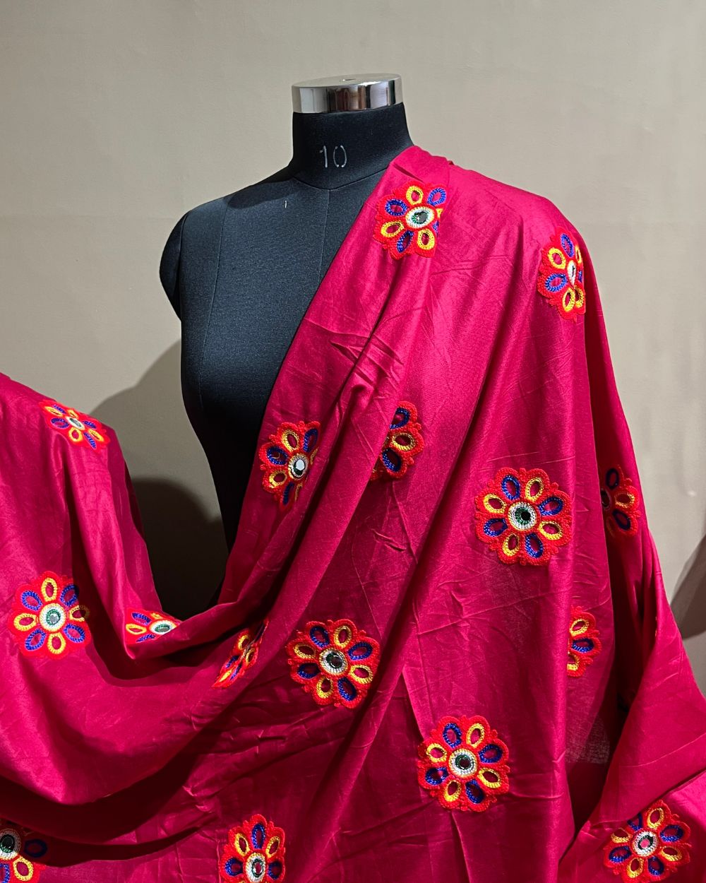 Rayon Gamthi(Rajasthani) Work Pinkish Red (Multicolor) 45 Inches Width